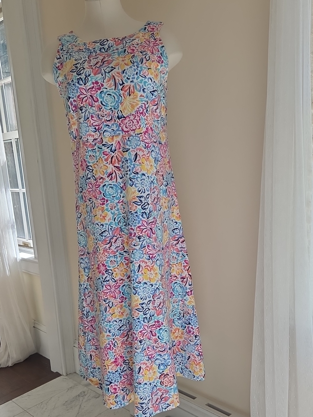 Talbots Floral Sleeveless Maxi Dress in Blue, Pink, Yellow & Cream